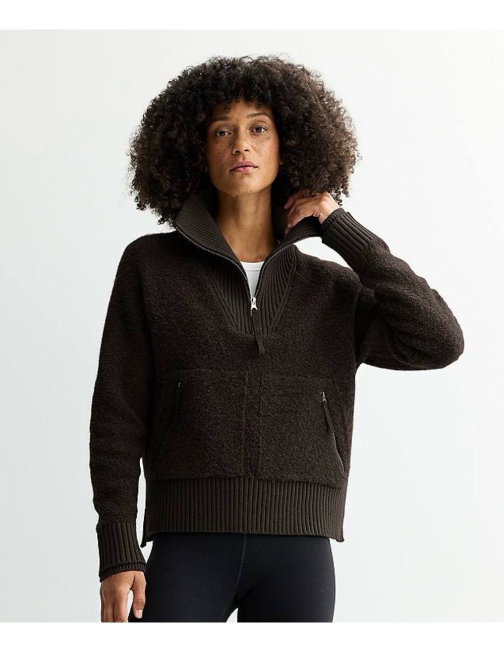 Teddy Quarter Zip Jacket - Dark Brown